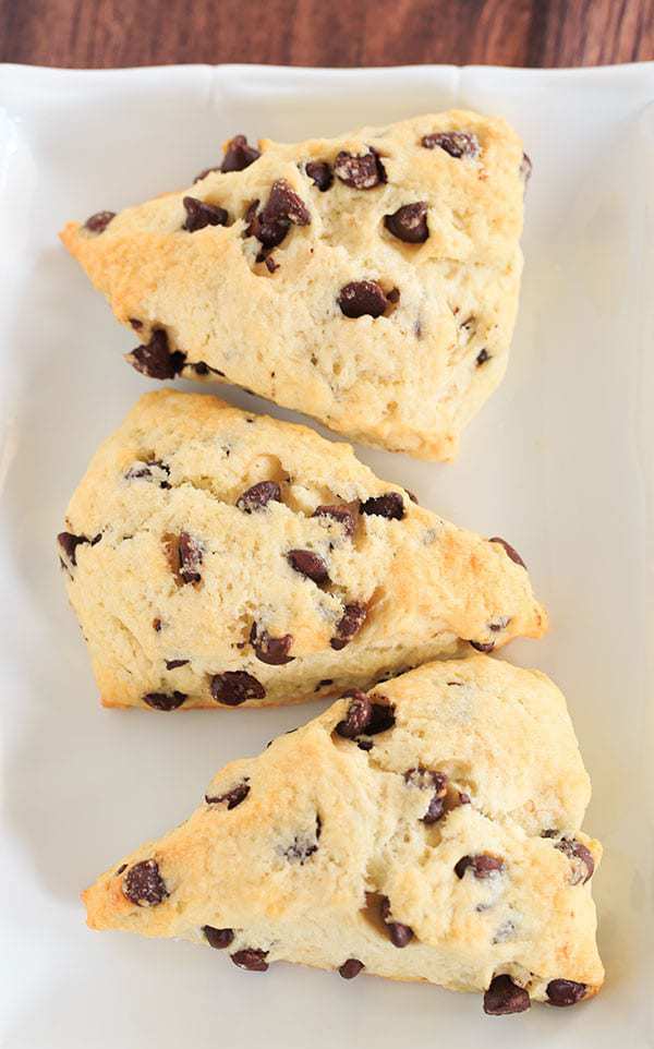 Chocolate Chip Scones - wonderfully tender and perfect alongside a cup of coffee for breakfast or dessert! | https://apex-male.info/chocolatey-morning-goodness/