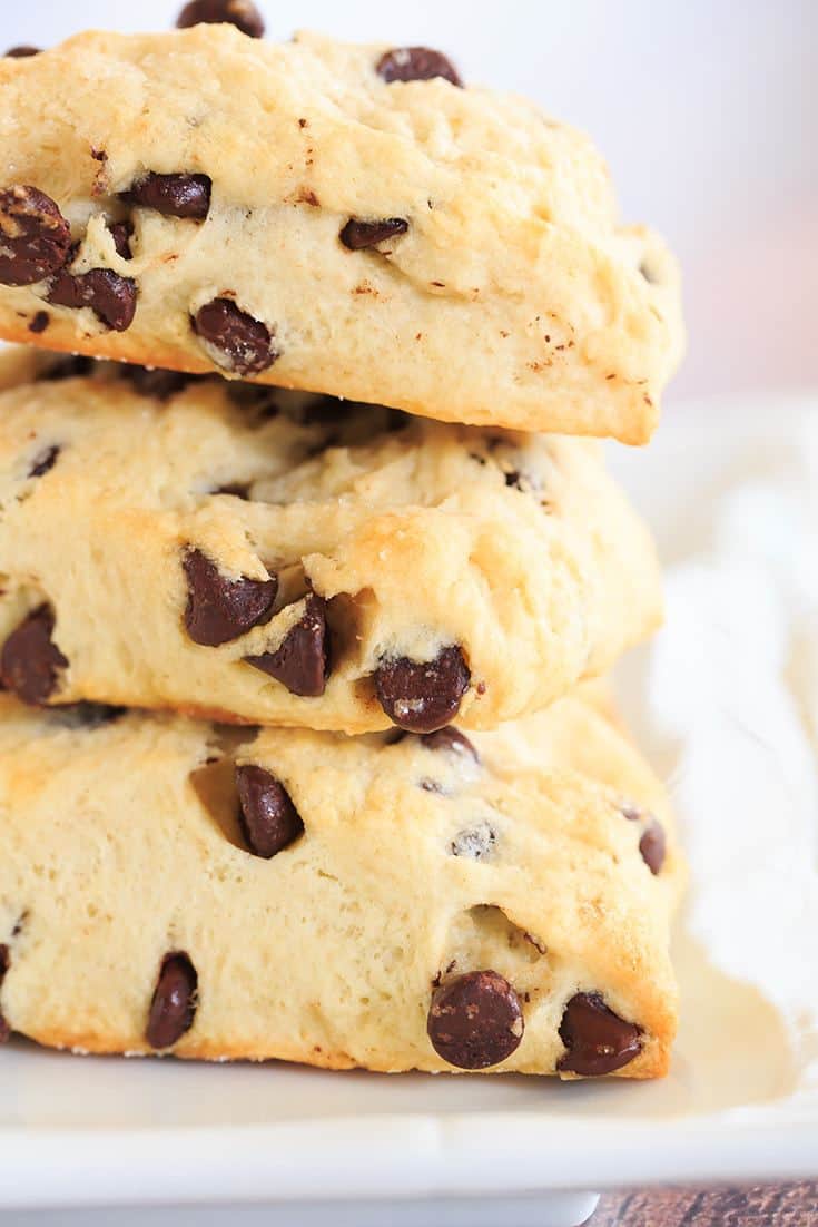 Chocolate Chip Scones - wonderfully tender and perfect alongside a cup of coffee for breakfast or dessert! | https://apex-male.info/chocolatey-morning-goodness/