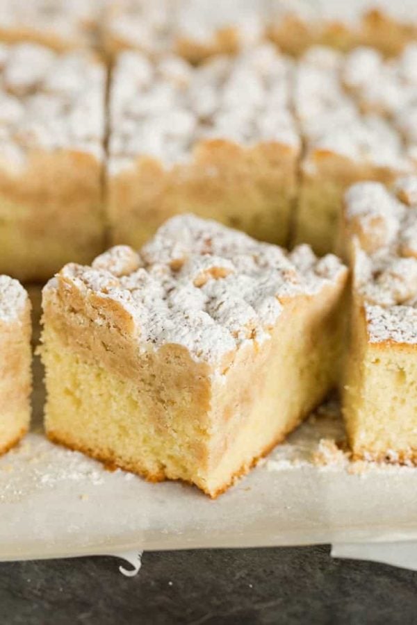 Slices of New York-style crumb cake.
