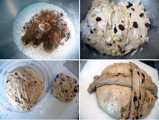 Collage of 4 images showing how to make Christopsomos.