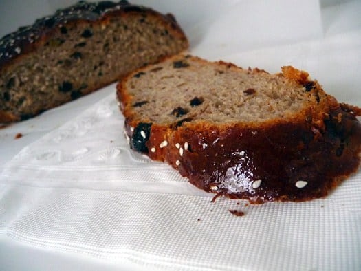 Slice of Christopsomos on a white napkin.