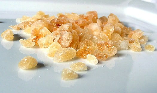 Crystallized ginger on a white plate.