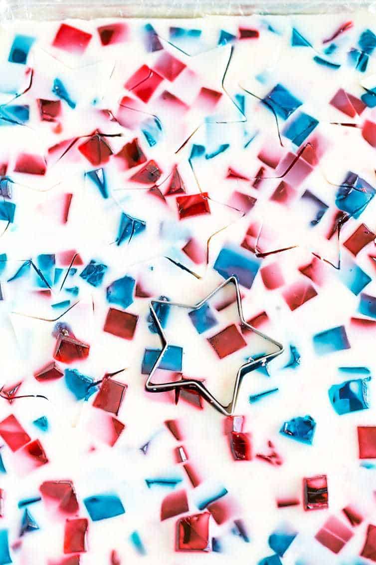 Cutting out the stained glass Jello stars.