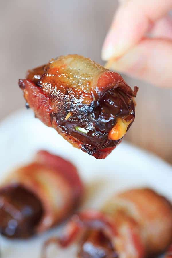 Cheesy Bacon-Wrapped Dates - Super easy and only THREE ingredients! | browneyedbaker.com