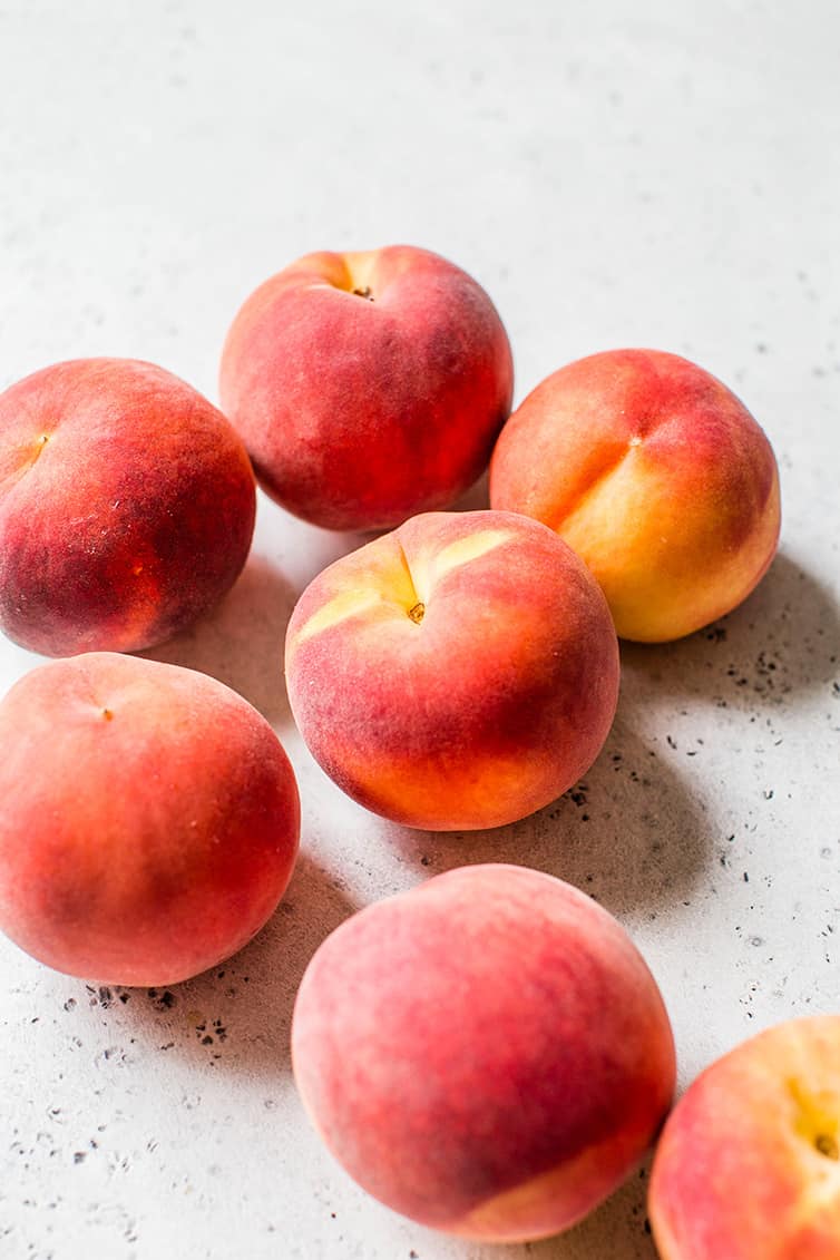 Fresh peaches about to be turned into peach crumb bars.