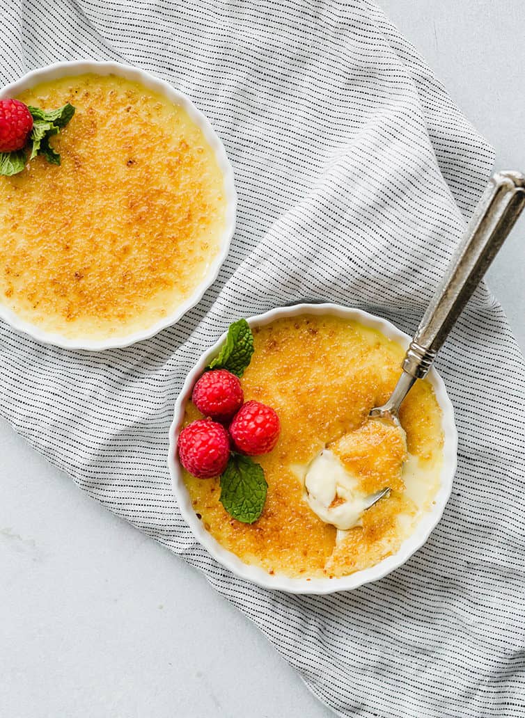 Two ramekins of creme brulee