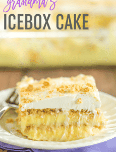 My grandma's staple summer dessert - icebox cake with simple layers of graham crackers and vanilla pudding, topped with Cool Whip and graham cracker crumbs.