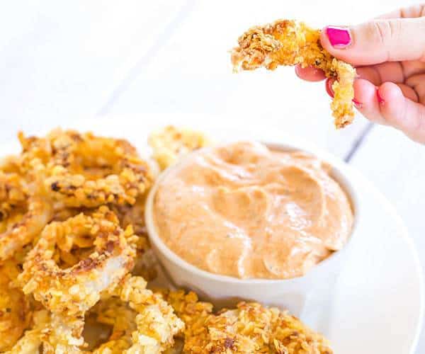 These oven-fried onion rings are less mess than the deep-fried version, but just as crunchy and delicious!