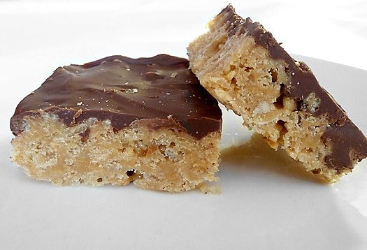 2 Scotcheroos on a white plate.