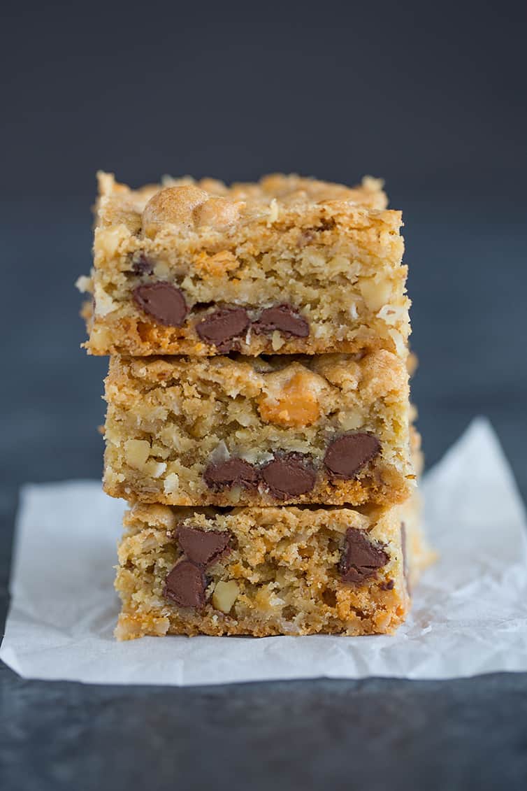 A big stack of Chewy, Chunky Blondies!