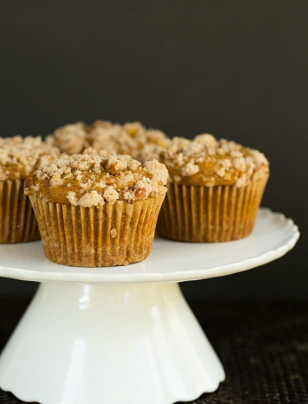Pumpkin Cream Cheese Muffins with Pecan Streusel | browneyedbaker.com #recipe