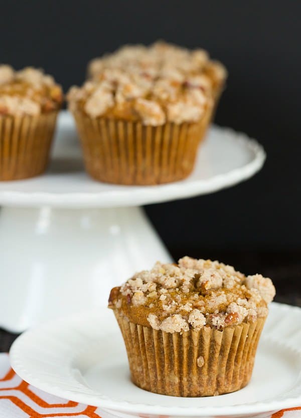 Pumpkin Cream Cheese Muffins with Pecan Streusel | browneyedbaker.com #recipe