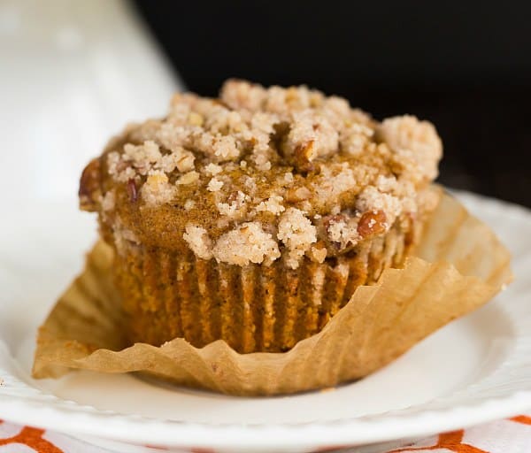 Pumpkin Cream Cheese Muffins with Pecan Streusel | browneyedbaker.com #recipe