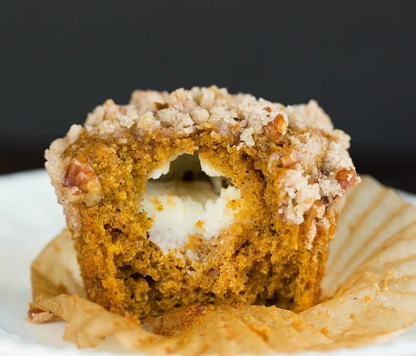 Pumpkin Cream Cheese Muffins with Pecan Streusel | browneyedbaker.com #recipe