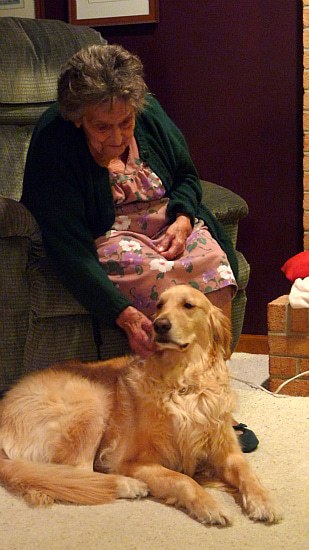 Einstein the dog getting scratches from a family member.