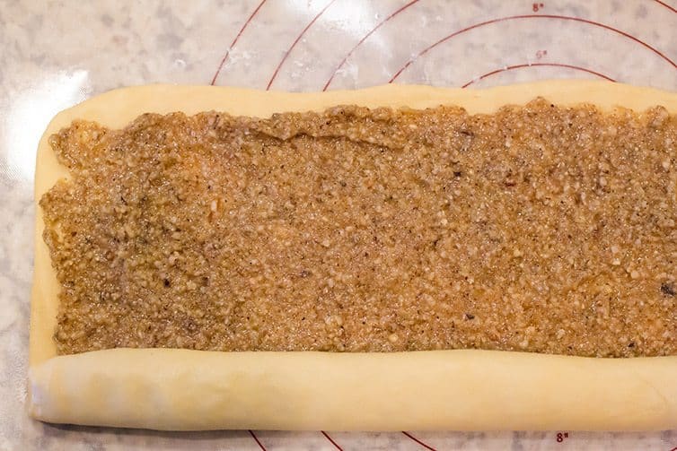 Nut roll being rolled up.