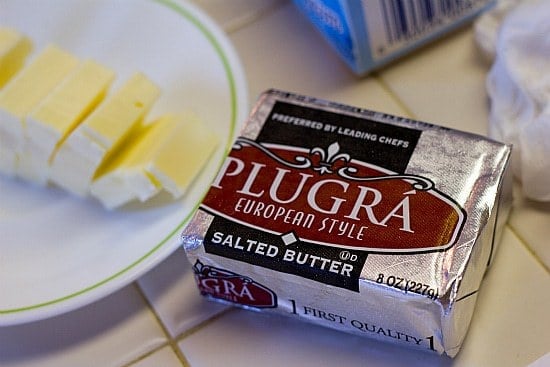 Ingredients for salted caramel ice cream including salted butter.