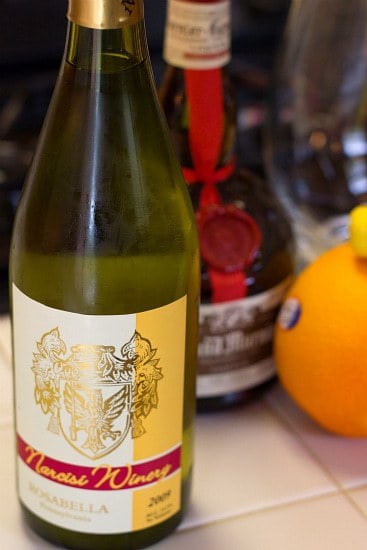 Bottle of white wine for white sangria.