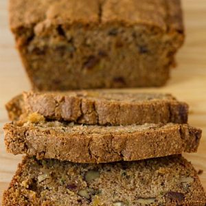 A loaf of zucchini pineapple bread sliced.