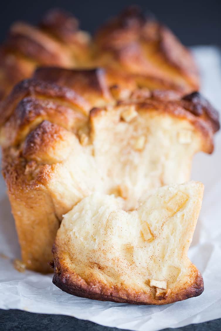 Pulling off pieces of Apple Cinnamon Sugar Pull Apart Bread