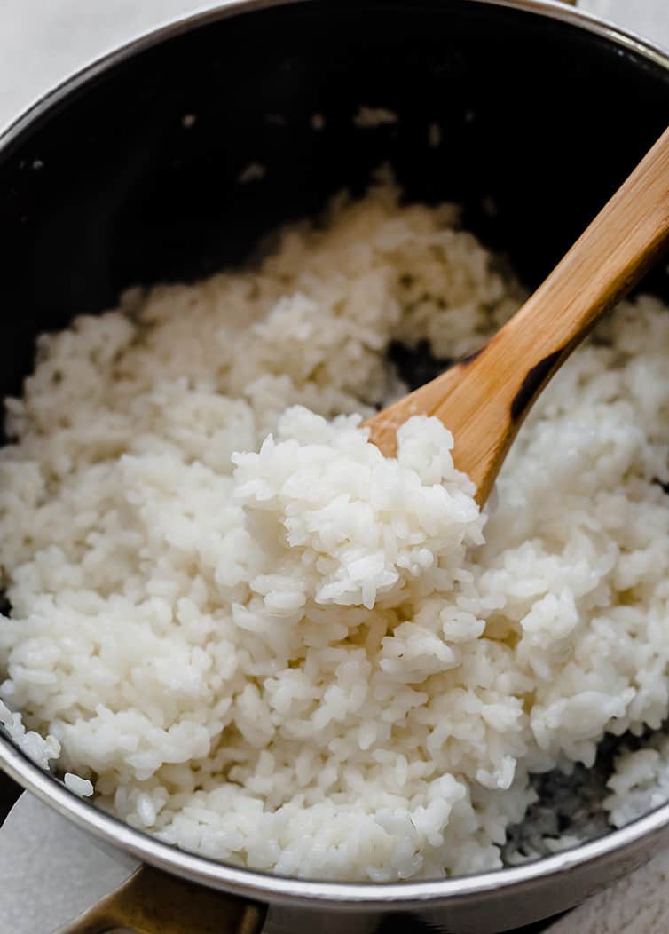 A pot of rice cooked and ready to be turned into rice pudding.