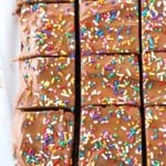 These chocolate frosted brownies start with fudge brownies and are topped with a chocolate buttercream frosting (with a secret ingredient!).