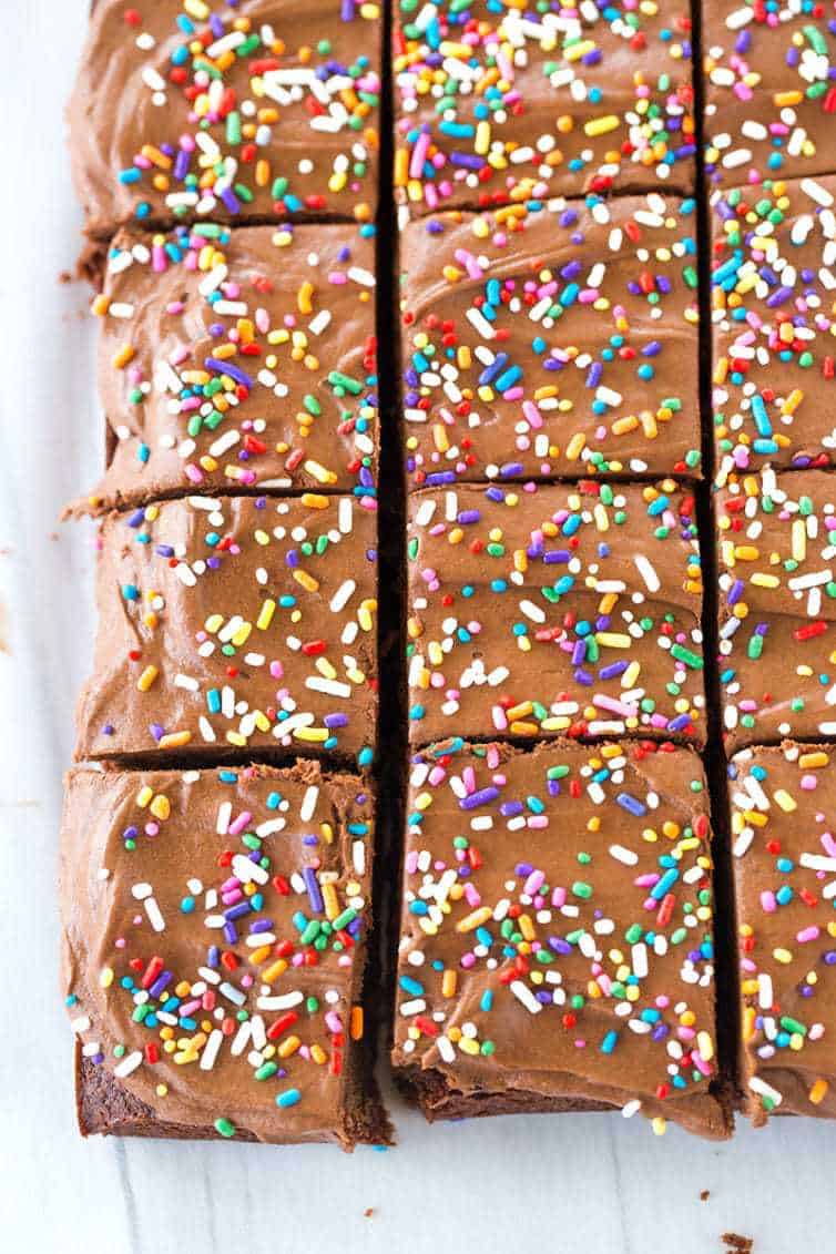These chocolate frosted brownies start with fudge brownies and are topped with a chocolate buttercream frosting (with a secret ingredient!).