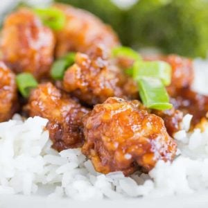 A close up shot of General Tso's Chicken