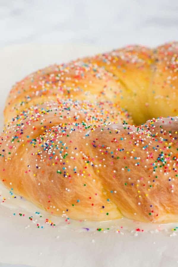 Italian Easter Bread - An old family recipe flavored with orange and anise, glazed with a sugar icing and decorated with sprinkles.