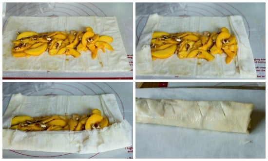 Assembling the peach strudel