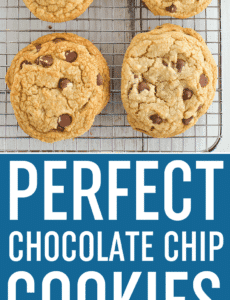 Cook's Illustrated Perfect Chocolate Chip Cookies are large, bakery-style chocolate chip cookies made with browned butter and dark brown sugar for a toffee-like flavor.
