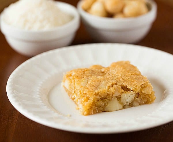 Macadamia Nut, Coconut & White Chocolate Blondies