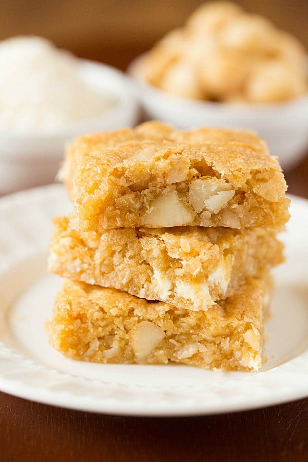 Macadamia Nut, Coconut & White Chocolate Blondies