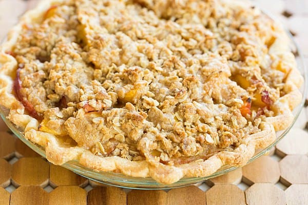 Peach Crumble Pie Recipe on @browneyedbaker :: www.browneyedbaker.com