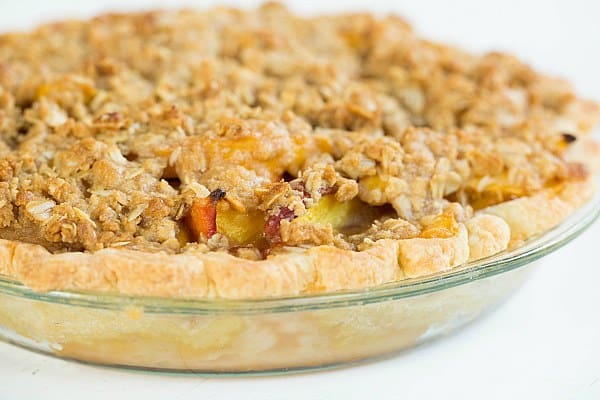 Peach Crumble Pie Recipe on @browneyedbaker :: www.browneyedbaker.com