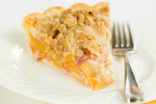 Peach Crumble Pie Recipe on @browneyedbaker :: www.browneyedbaker.com
