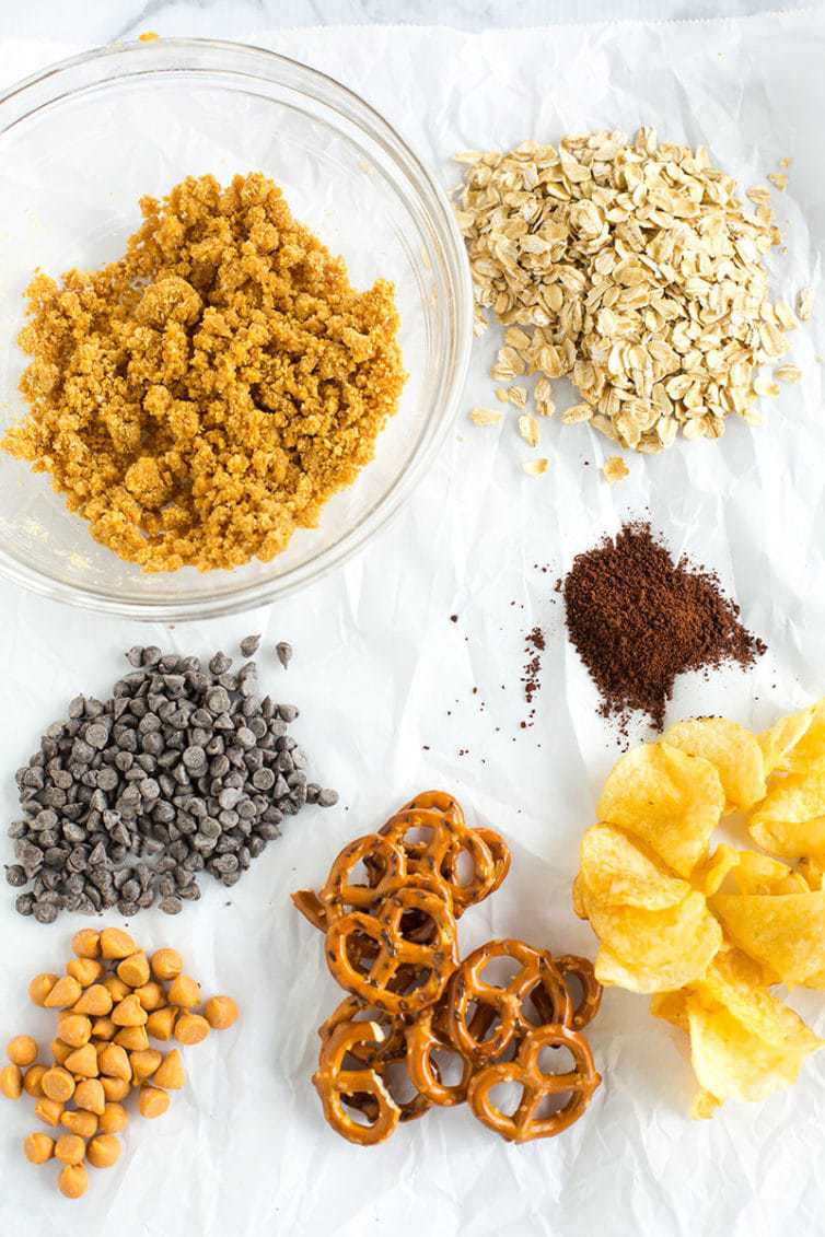 All of the mix-ins for compost cookies.