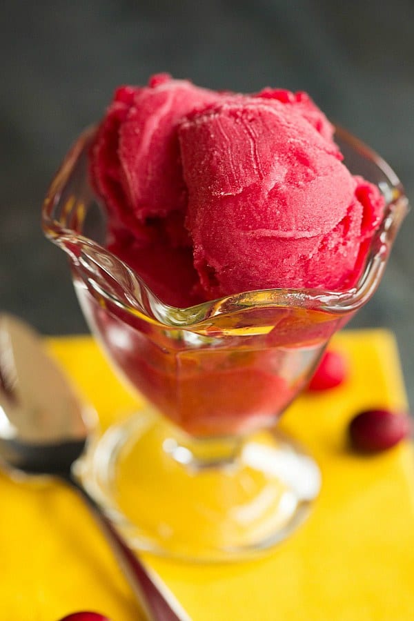Cranberry Sorbet Recipe by @browneyedbaker :: www.browneyedbaker.com