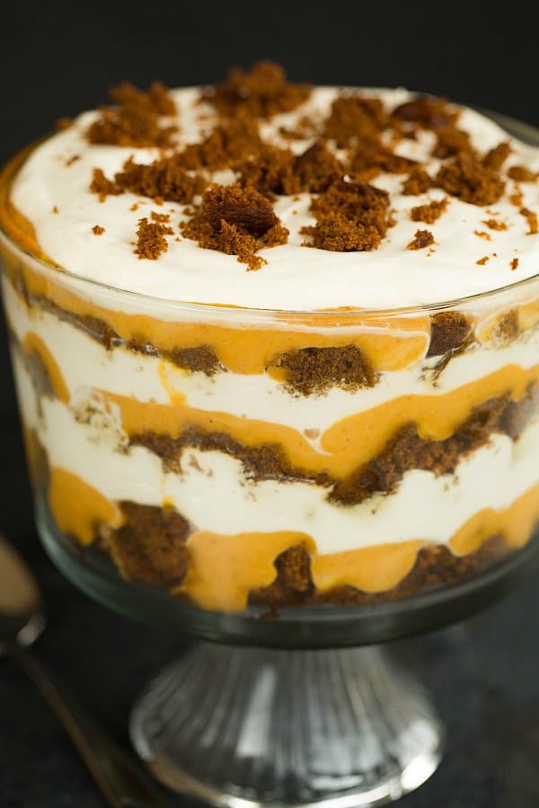 Pumpkin-Gingerbread Trifle Recipe by @browneyedbaker :: www.browneyedbaker.com