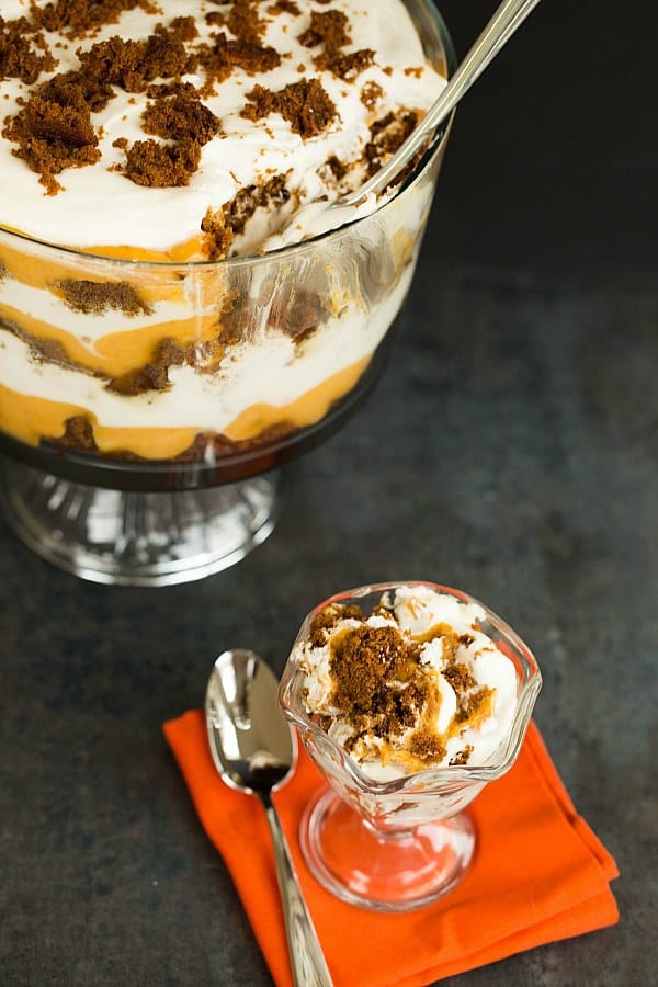 Pumpkin-Gingerbread Trifle Recipe by @browneyedbaker :: www.browneyedbaker.com
