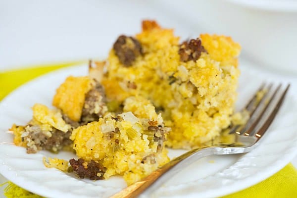 Sausage Cornbread Stuffing by @browneyedbaker :: www.browneyedbaker.com