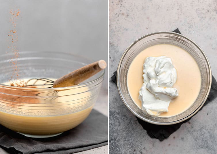 A photo collage of making eggnog.