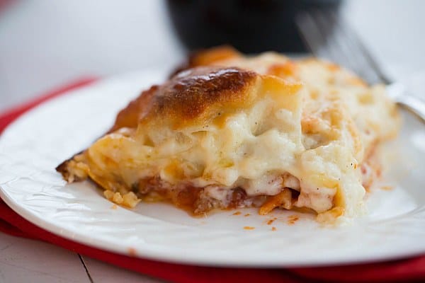 Cheesy Lasagna Bolognese | browneyedbaker.com #recipe #pasta