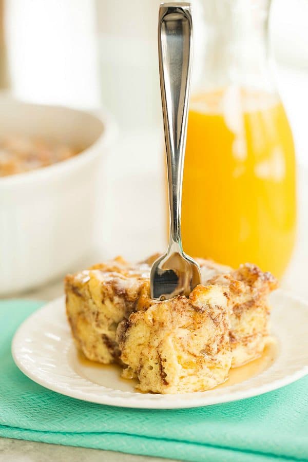 Cinnamon Roll Bread Pudding Breakfast Bake | browneyedbaker.com #recipe