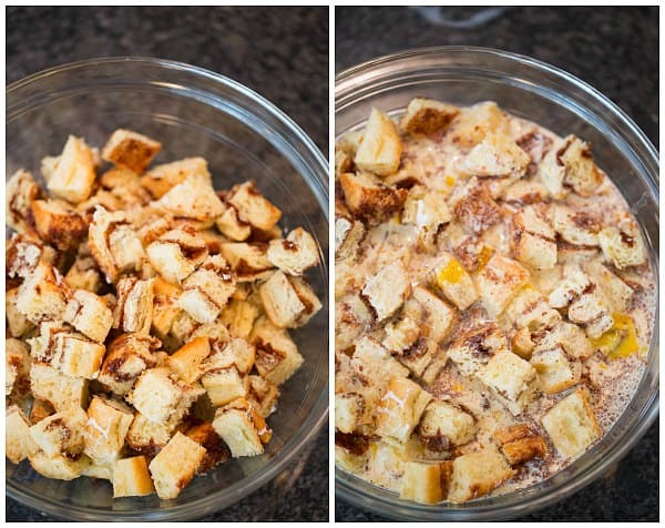 Cinnamon Roll Bread Pudding Breakfast Bake | browneyedbaker.com #recipe