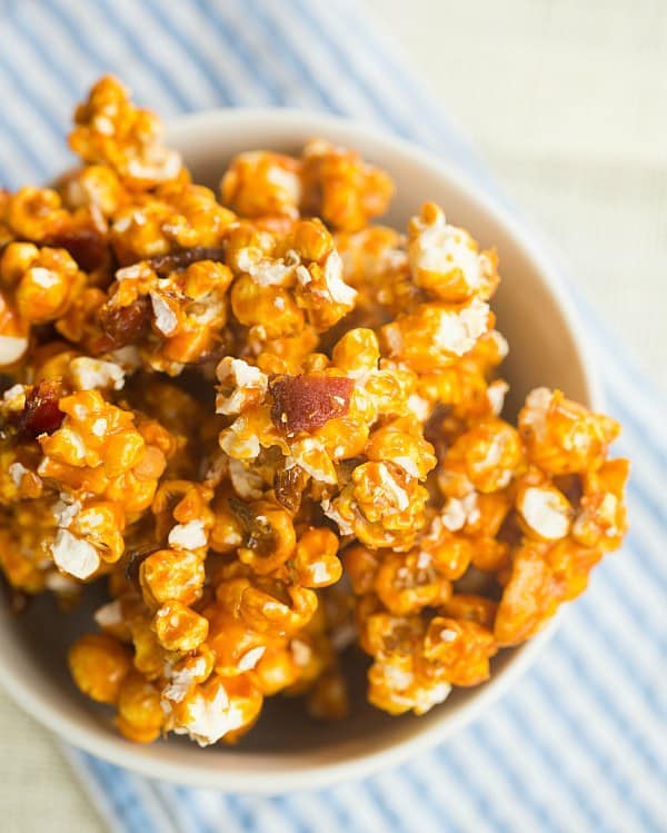 Bourbon Bacon Cashew Caramel Corn | browneyedbaker.com #recipe