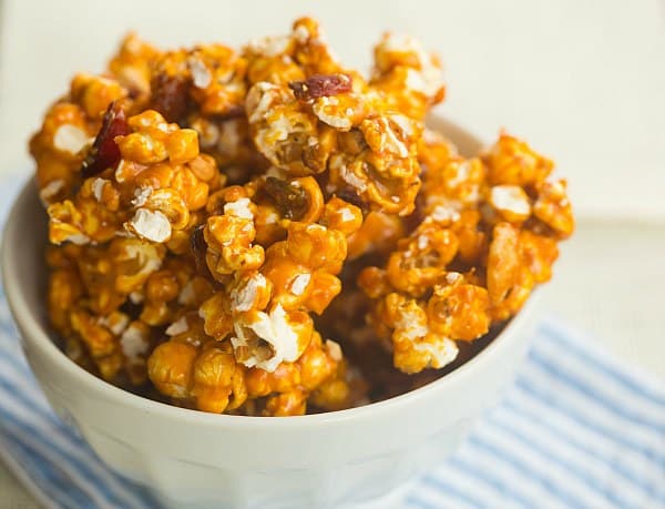 Bourbon Bacon Cashew Caramel Corn | browneyedbaker.com #recipe