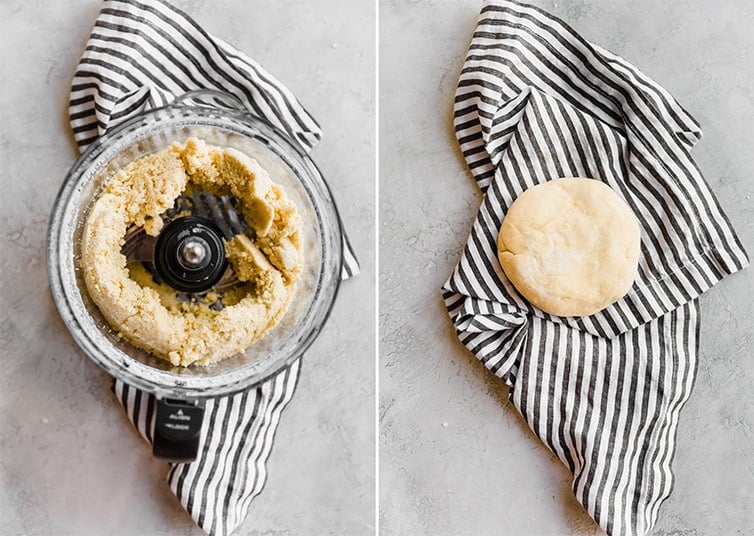 Side by side photos of preparing pierogi dough.