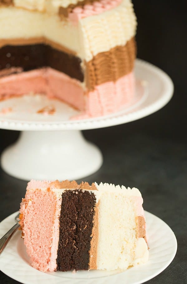 Neapolitan Cake | browneyedbaker.com #recipe