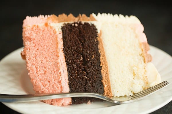 Neapolitan Cake | browneyedbaker.com #recipe